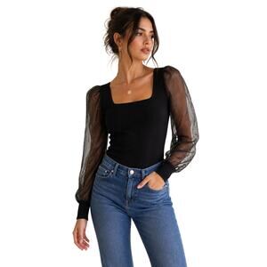 House of Harlow 1960 Black Sheer Sleeve Top Square Neck Knit M